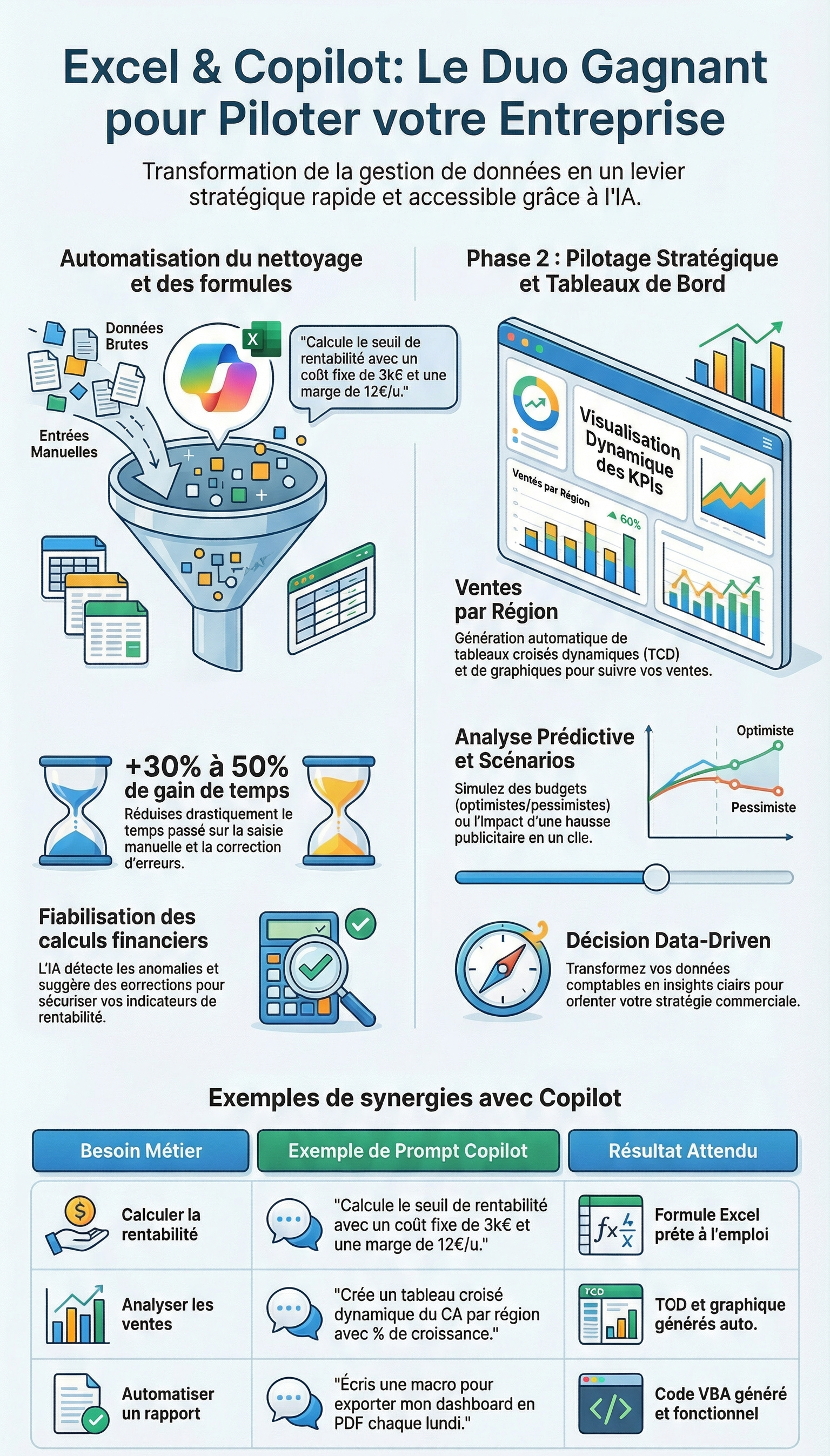 Analyse et outils de mesure des résultats de votre entreprise avec le logiciel Excel et l'intégration de l'IA Copilot - Performance - Pilotage Stratégique - efficacité - productivité + évaluation + formation + certification TOSA Excel